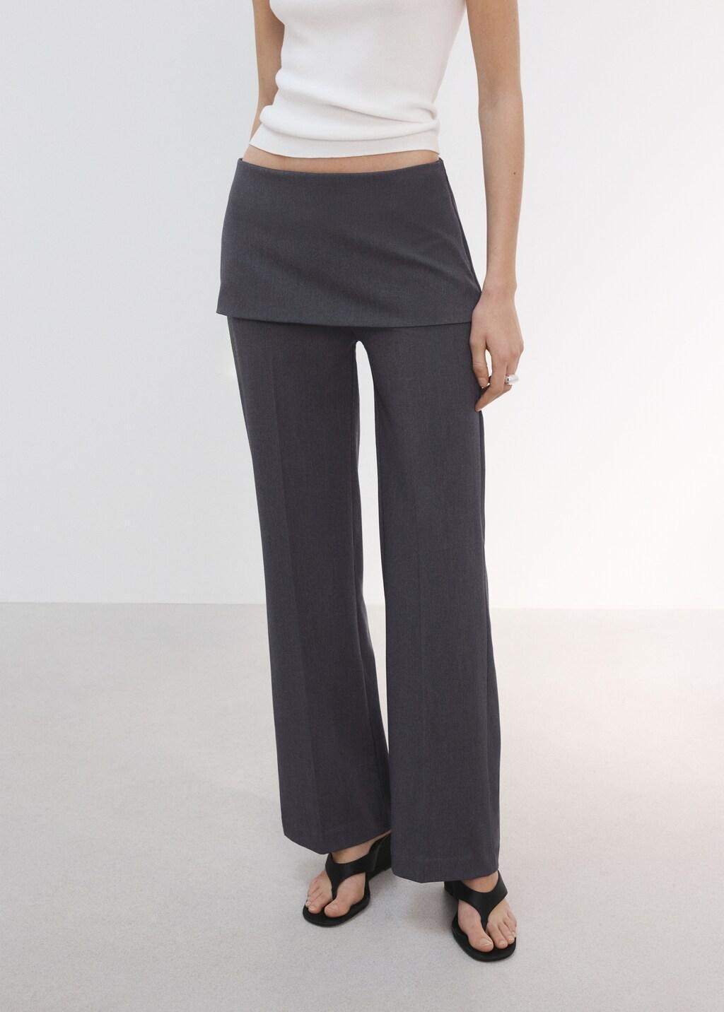 Grey Straight-Leg Trousers With A Mixed Design, Grey, large image number 3