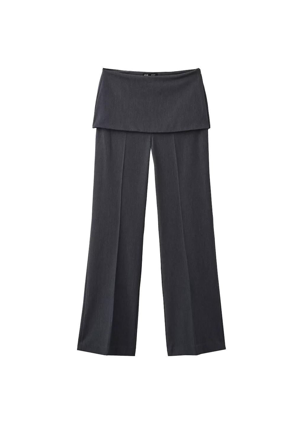 Grey Straight-Leg Trousers With A Mixed Design, Grey, large image number 7