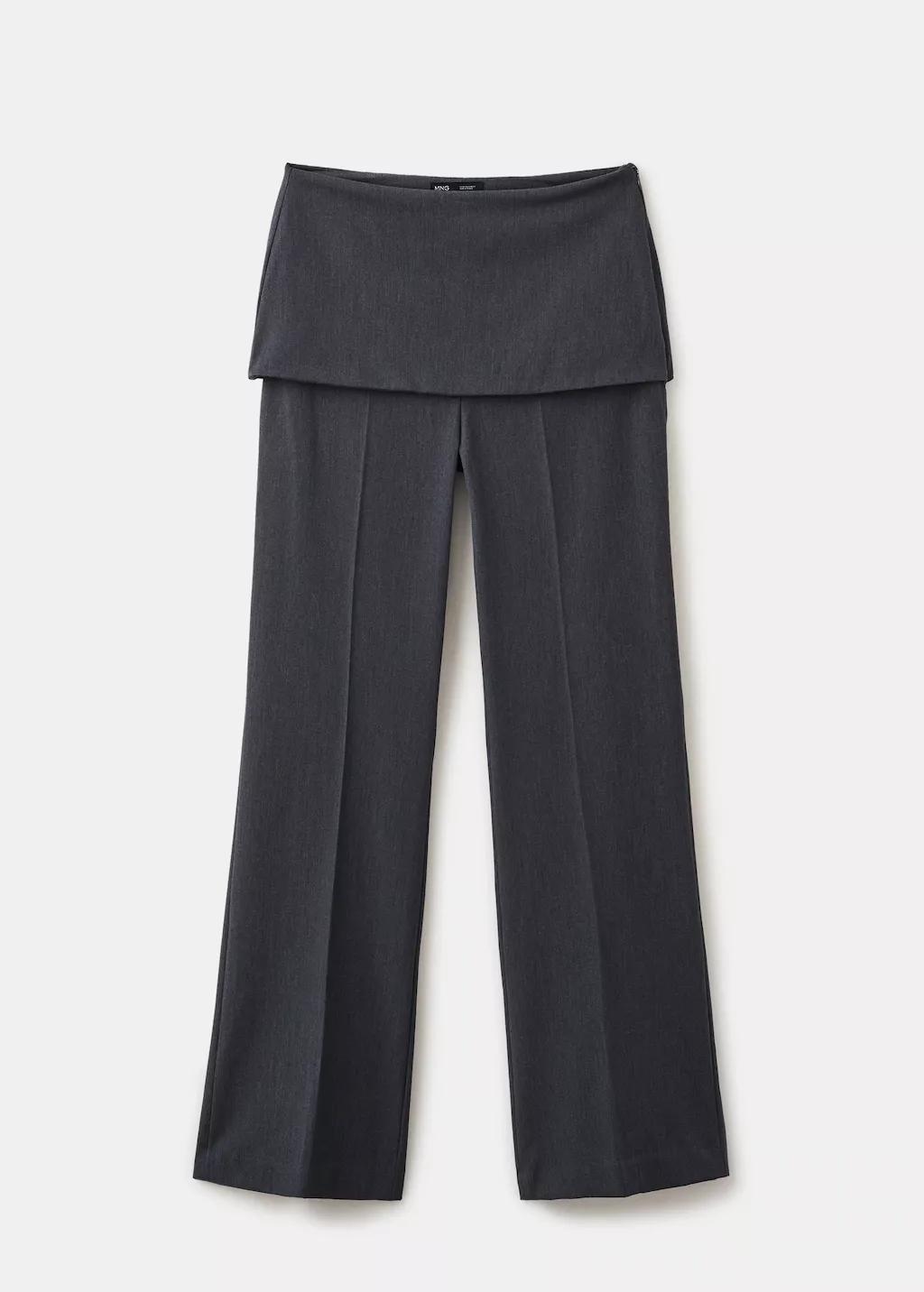 Grey Straight-Leg Trousers With A Mixed Design, Grey, large image number 8