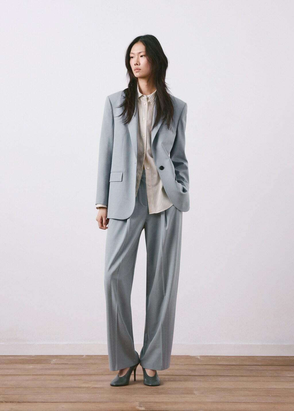 Blue Straight Suit Trousers, Medium Blue, medium