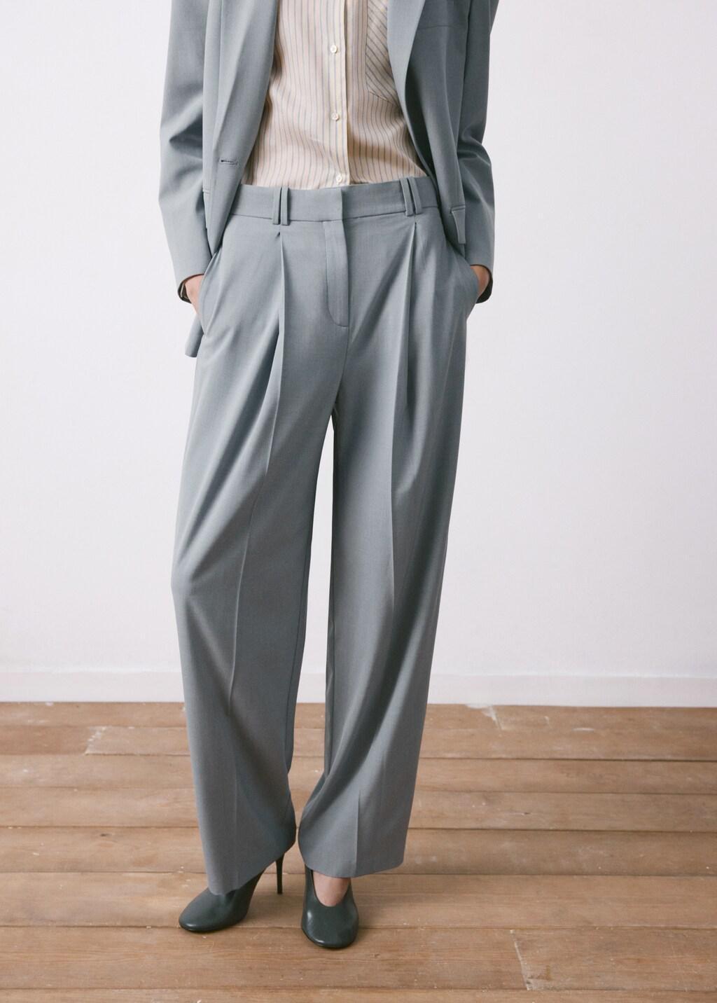 Blue Straight Suit Trousers, Medium Blue, large image number 3