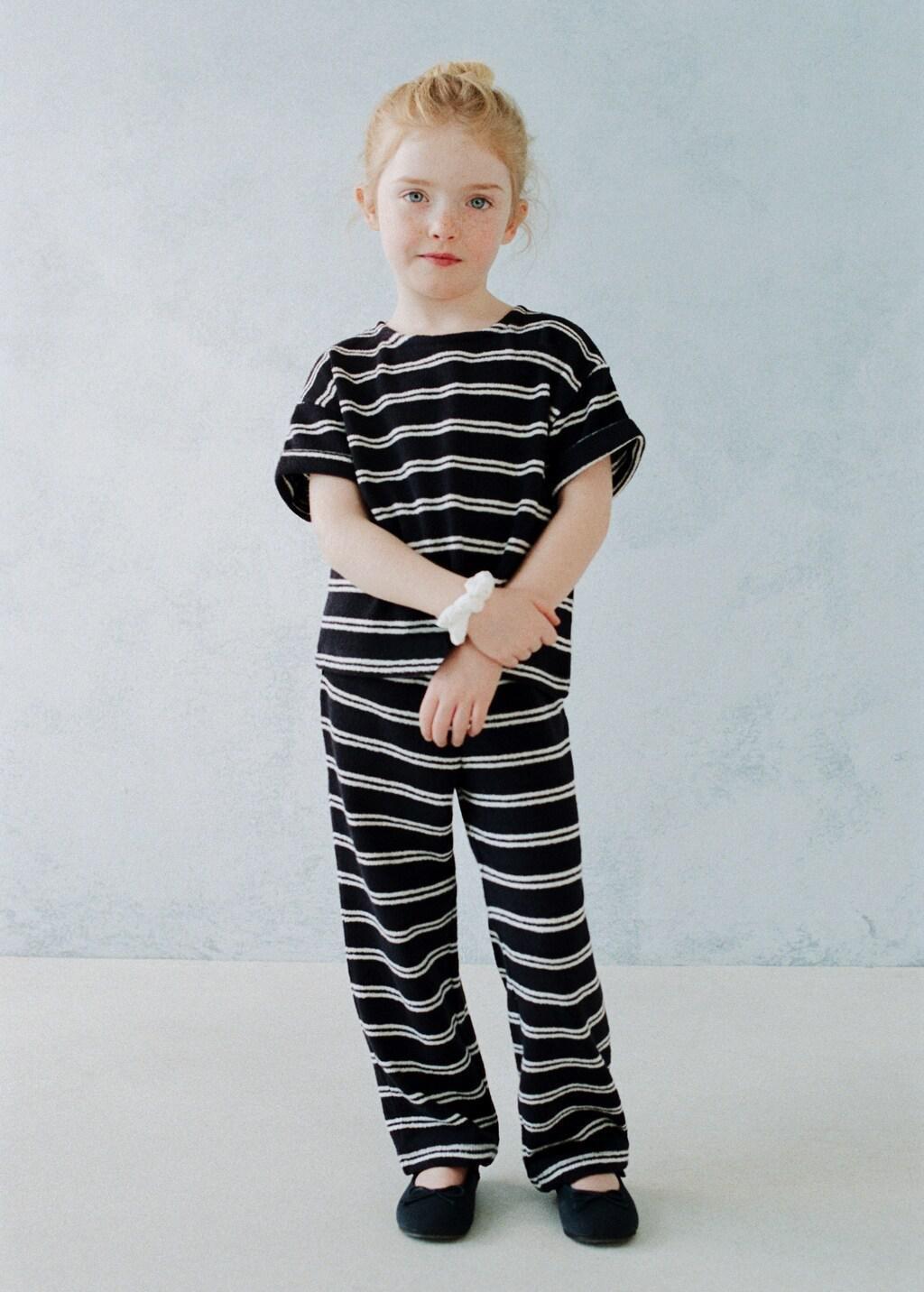 Navy Striped Cotton Trousers, Baby Girl, Navy, large image number 0