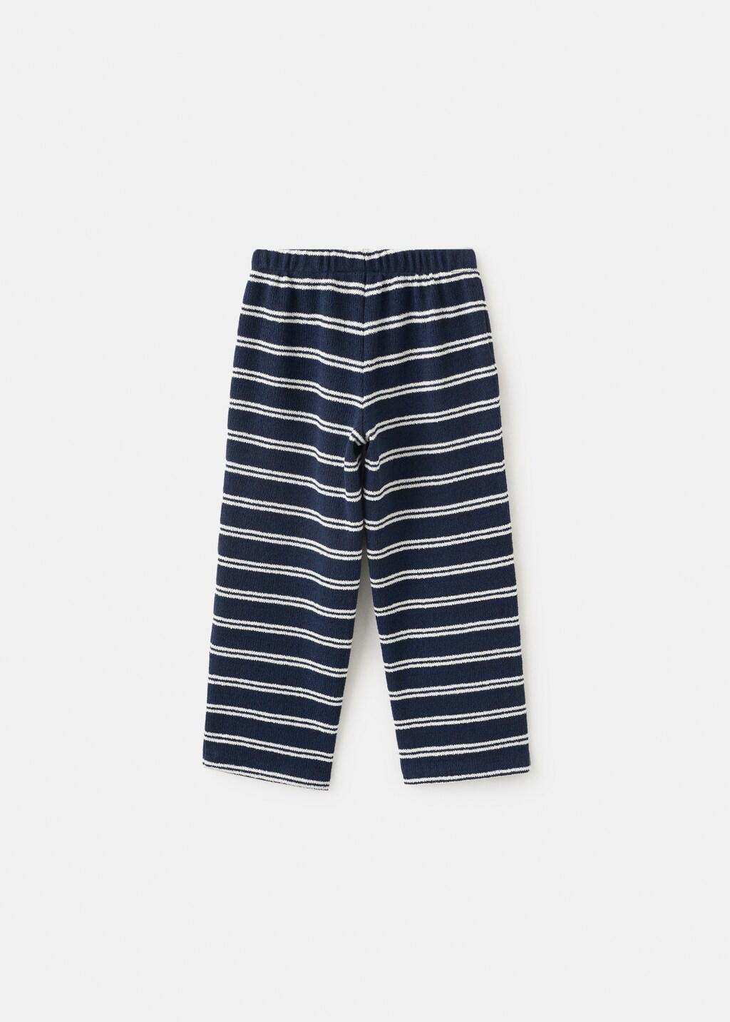 Navy Striped Cotton Trousers, Baby Girl, Navy, medium