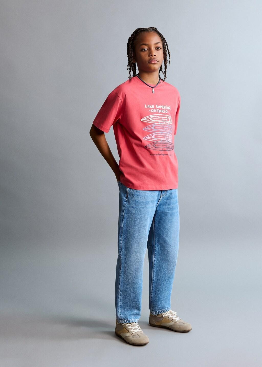 Red Printed Cotton-Blend T-Shirt, Kids Boys, Red, large image number 0