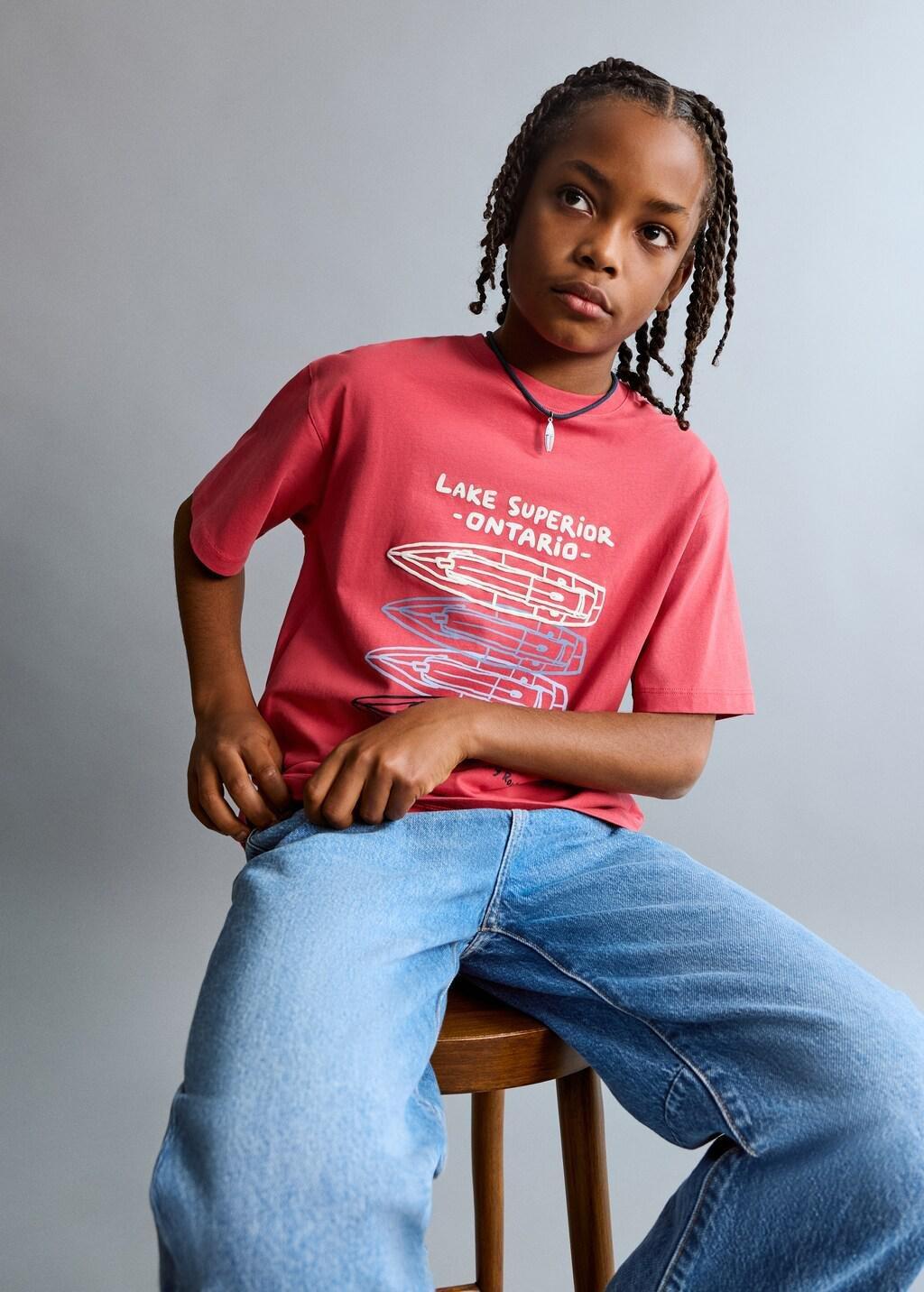 Red Printed Cotton-Blend T-Shirt, Kids Boys, Red, large image number 3