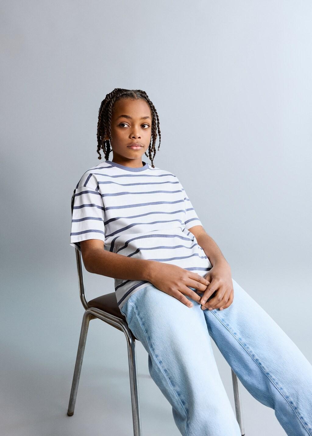 Blue Striped Cotton T-Shirt, Kids Boy, Medium Blue, large image number 0