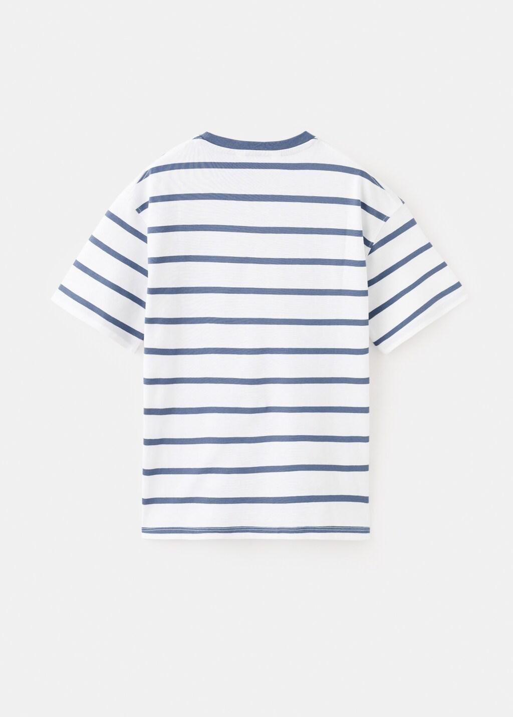 Blue Striped Cotton T-Shirt, Kids Boy, Medium Blue, large image number 2