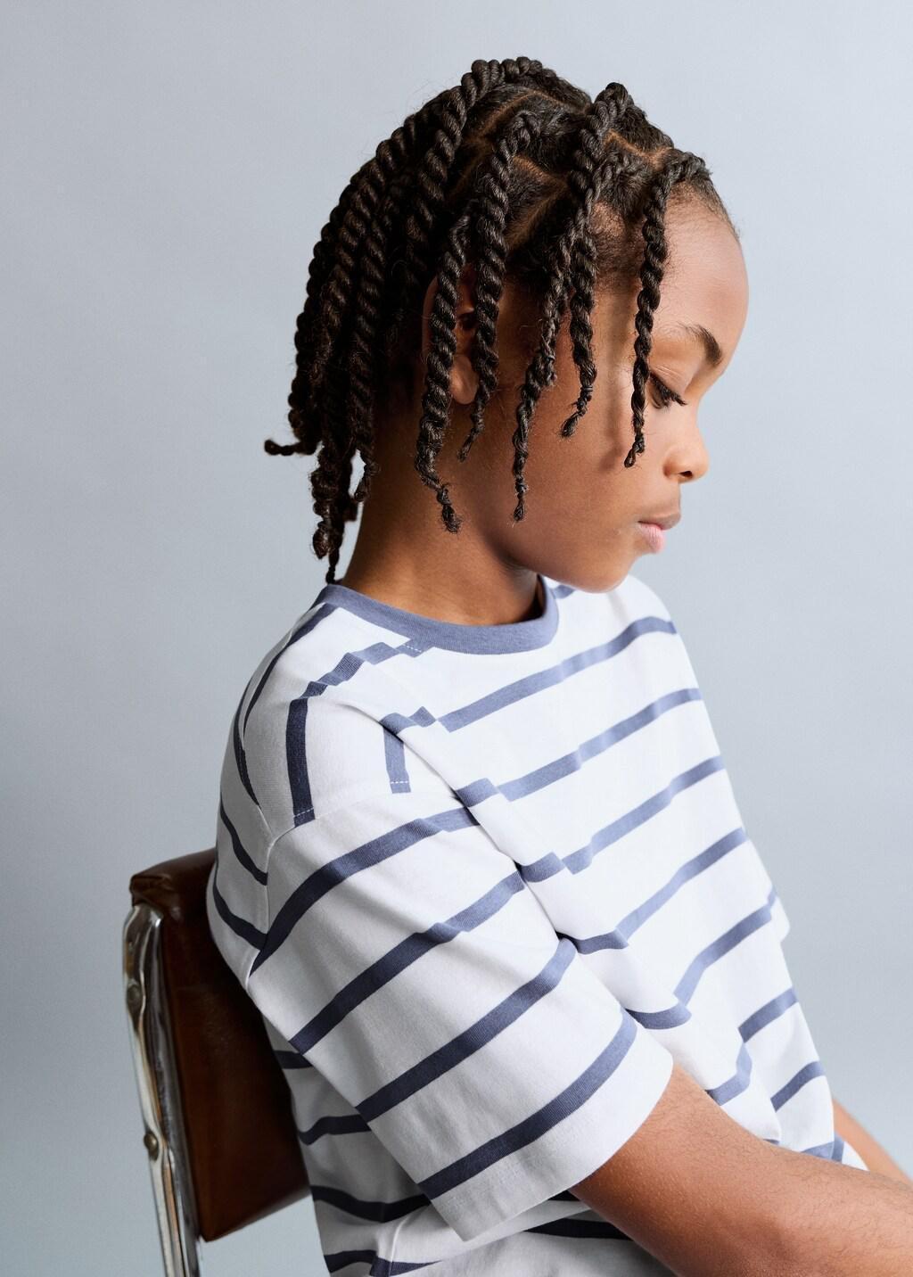 Blue Striped Cotton T-Shirt, Kids Boy, Medium Blue, large image number 3