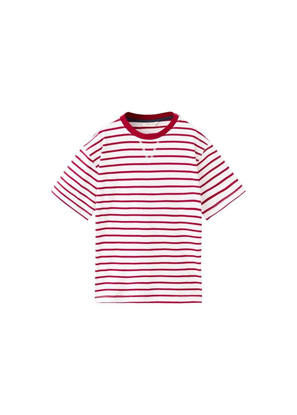 Red Striped Cotton T-Shirt, Kids Boys, Red, large image number 4
