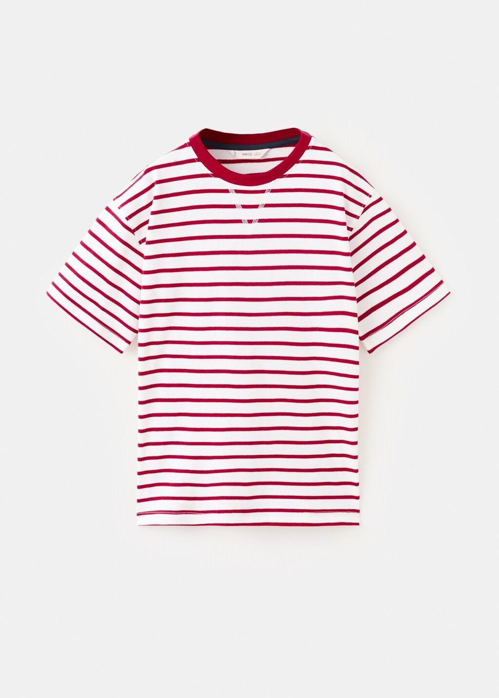 Red Striped Cotton T-Shirt, Kids Boys, Red, large image number 5