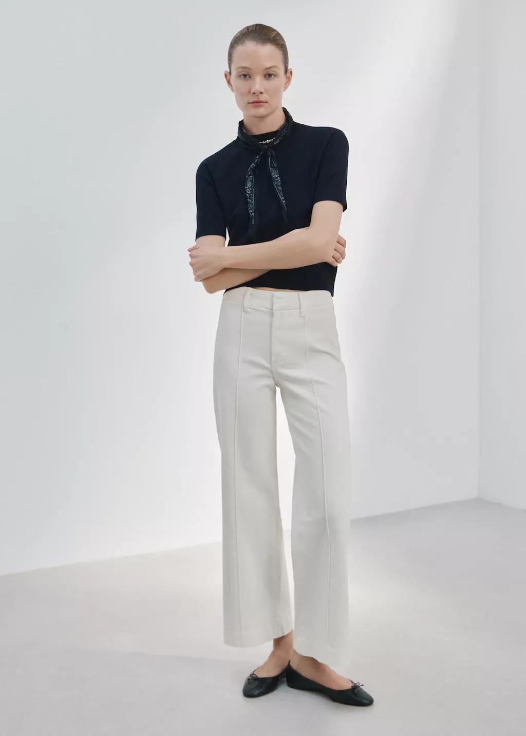 WHITE High-waisted wide leg jeans with stitching, 0201_01, large image number 0