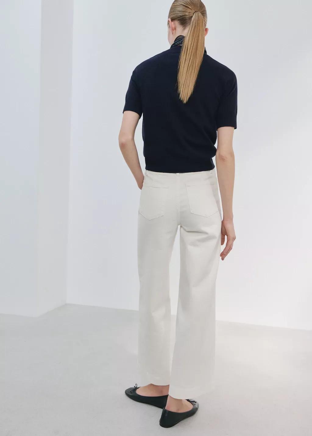 WHITE High-waisted wide leg jeans with stitching, 0201_01, medium