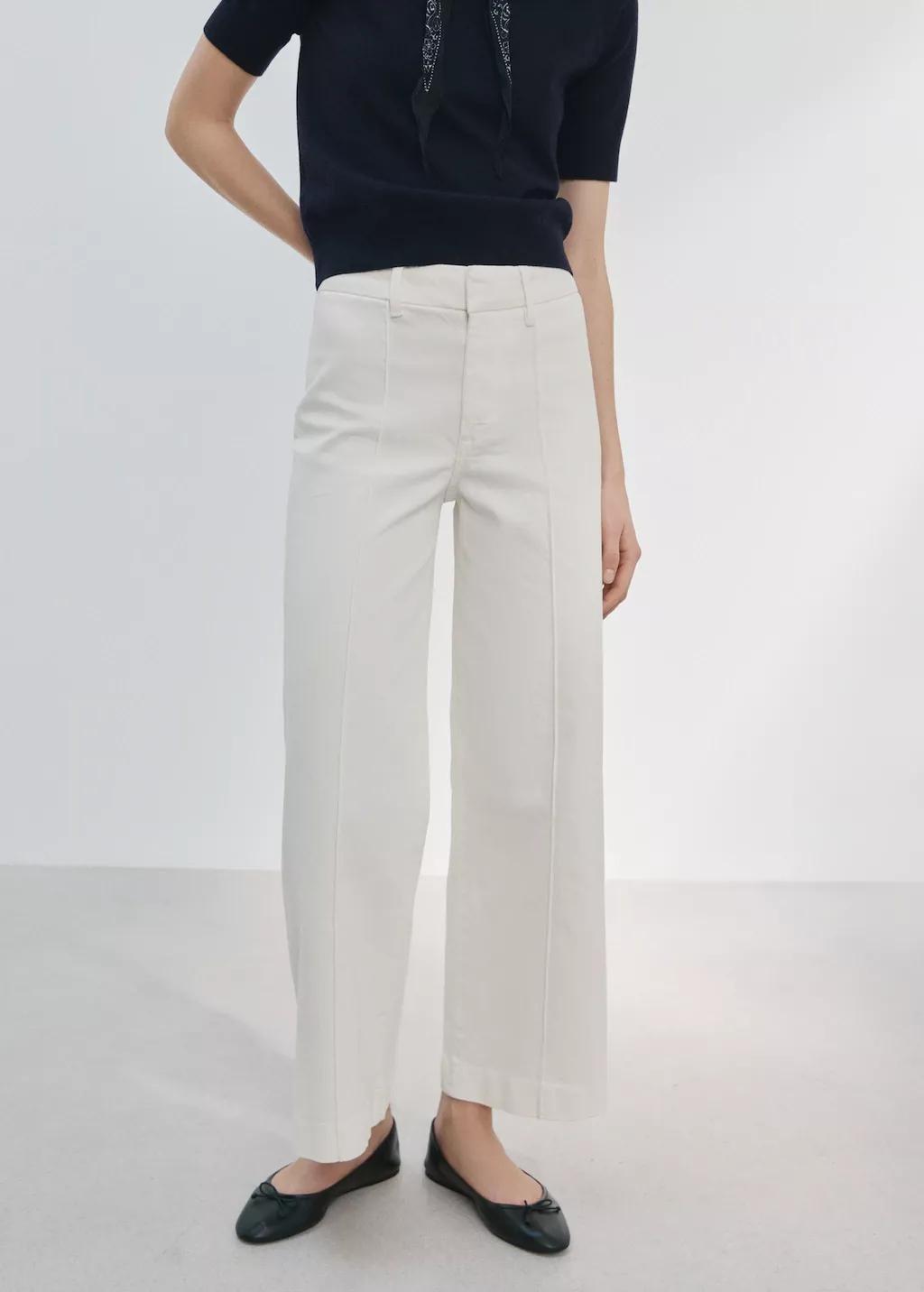 WHITE High-waisted wide leg jeans with stitching, 0201_01, large image number 3