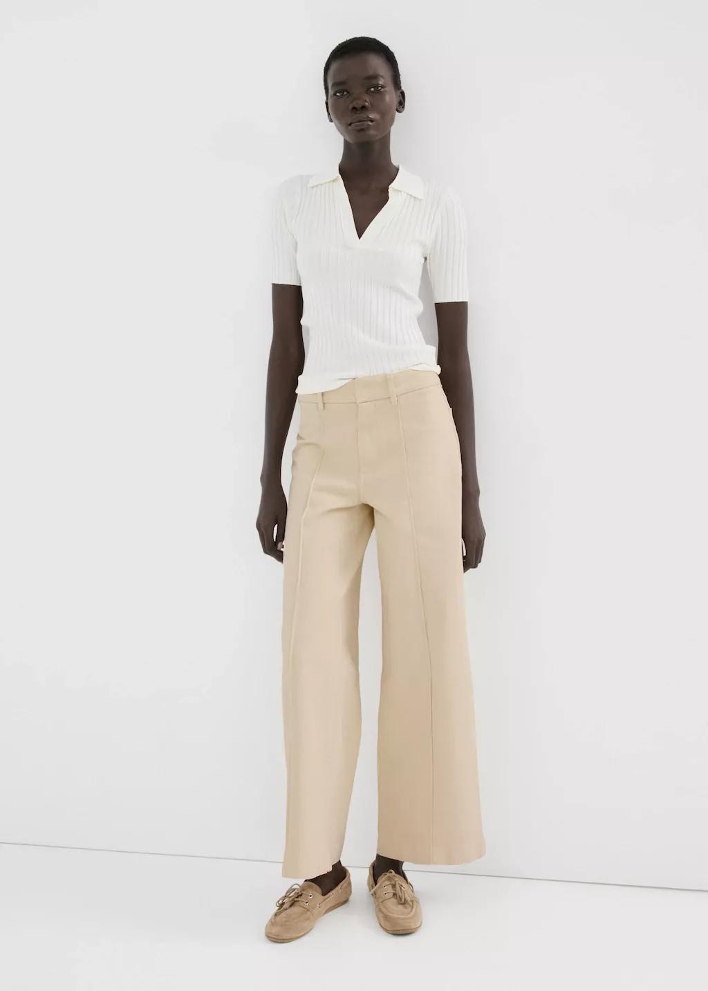 Yellow High-Waisted Wide Leg Jeans With Stitching, Yellow, medium