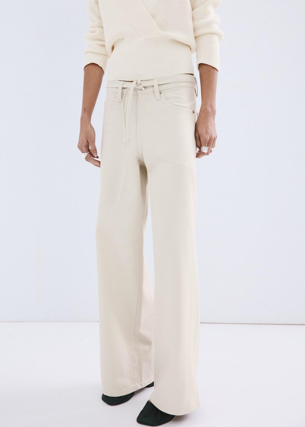 Grey Lt Pastel Wide-Leg Jeans With Drawstring, Light Pastel Grey, large image number 3