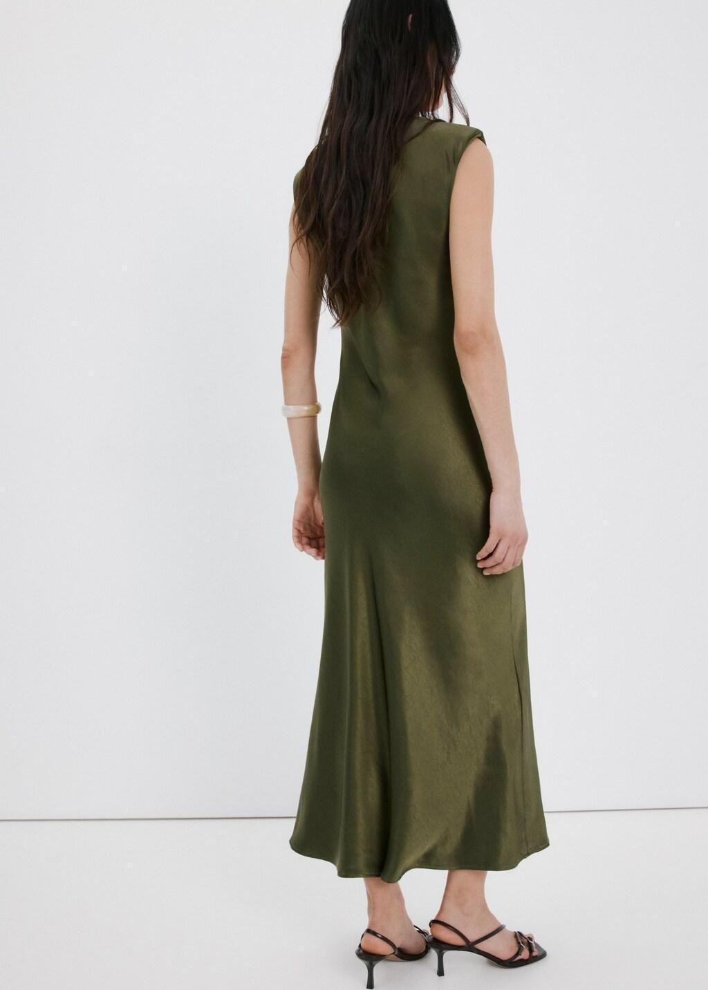 Green Satin Dress With Shoulder Pads, 0201_43, large image number 2