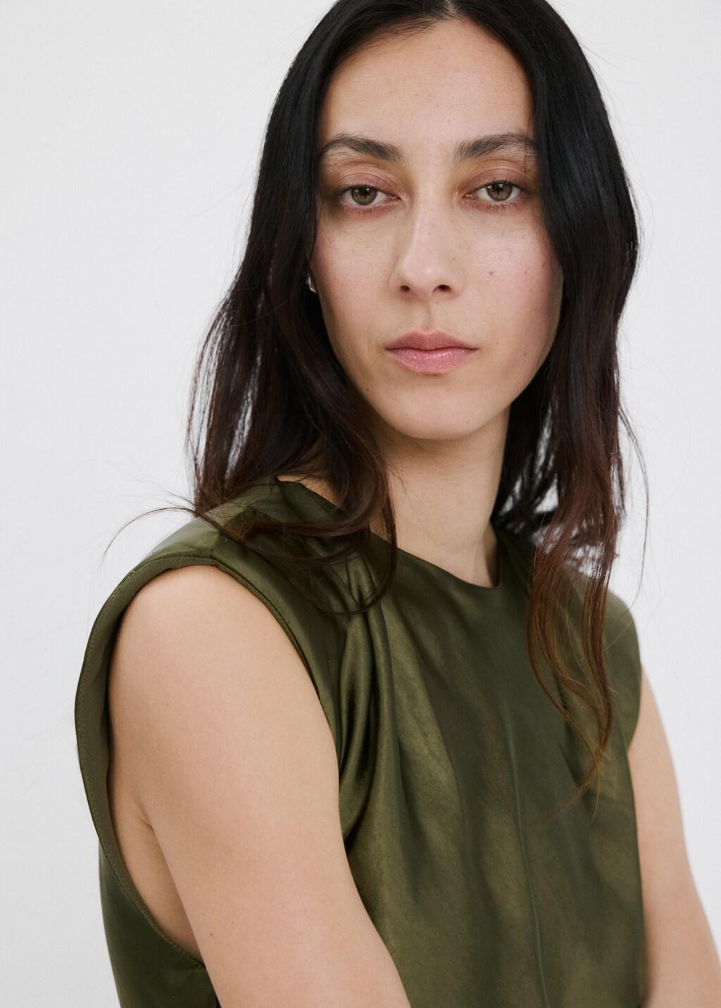 Green Satin Dress With Shoulder Pads, 0201_43, large image number 4