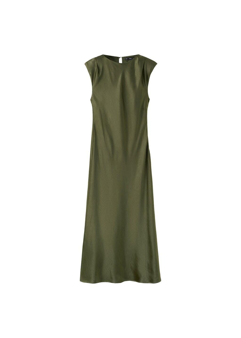 Green Satin Dress With Shoulder Pads, Green, large image number 6