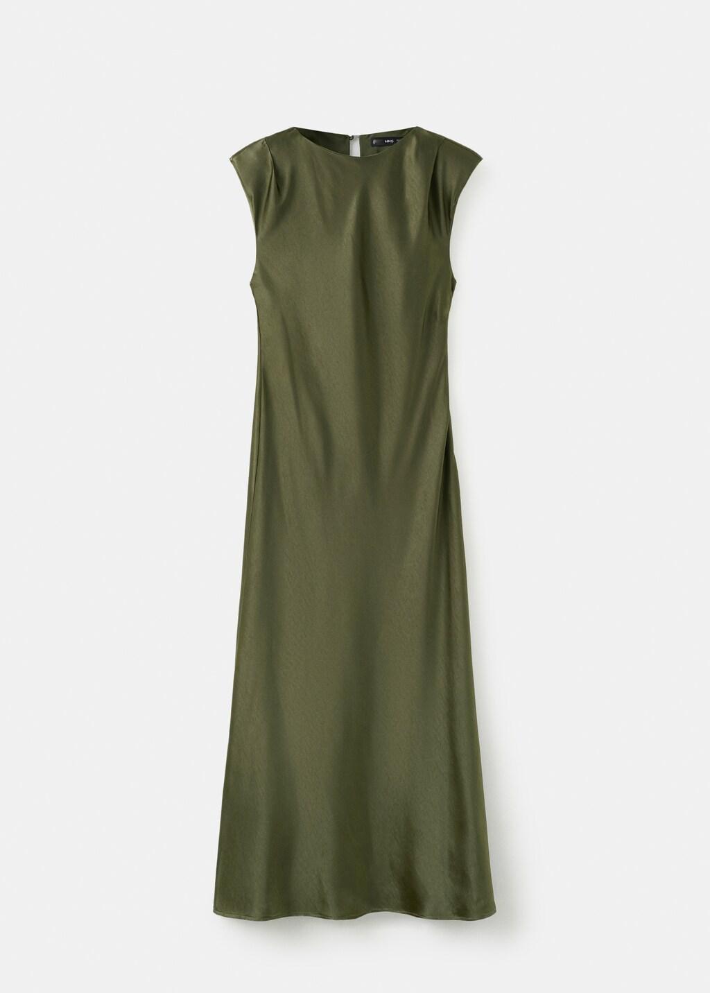 Green Satin Dress With Shoulder Pads, Green, large image number 7