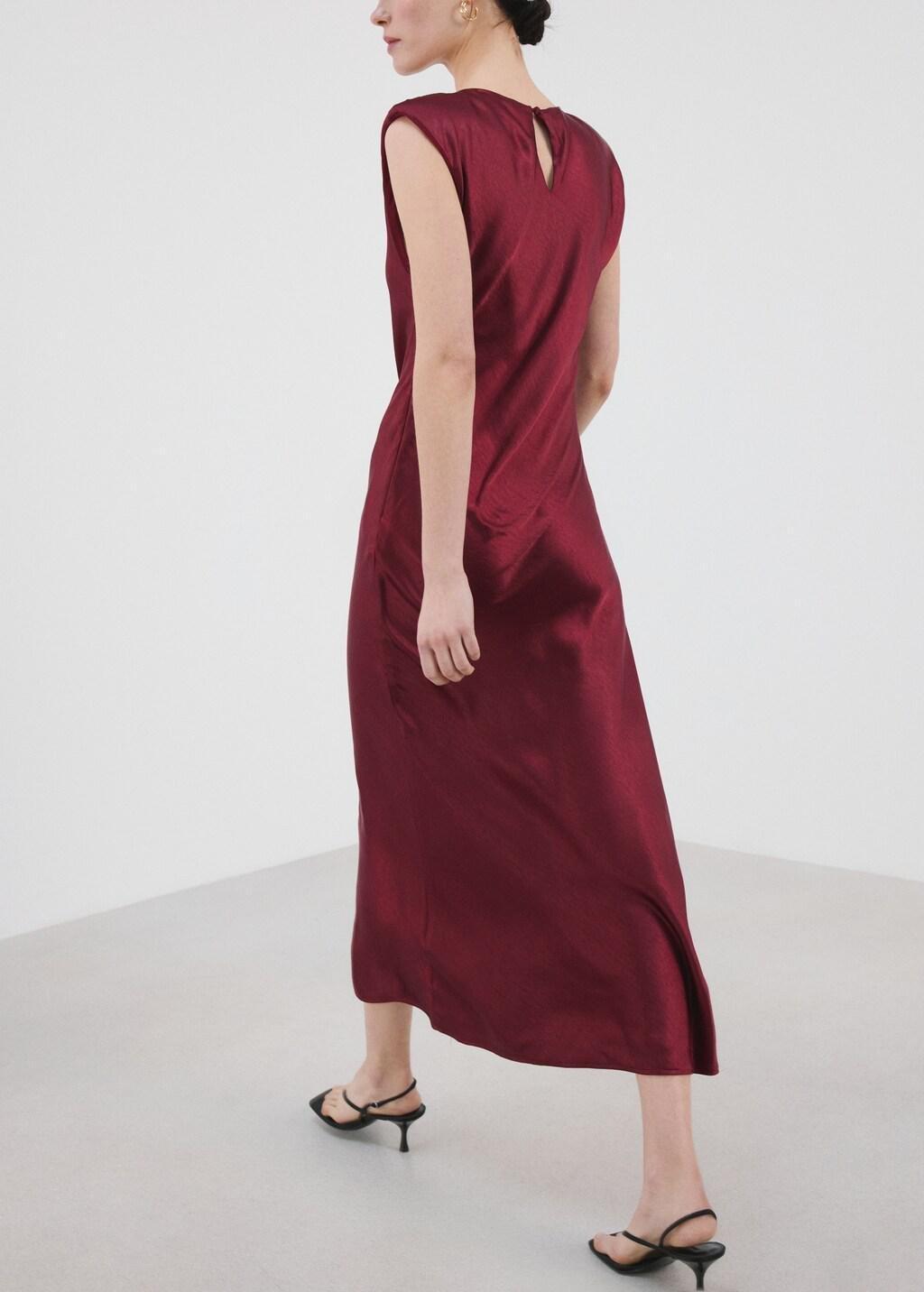 Red Fitted Satin Dress, 0201_75, large image number 2