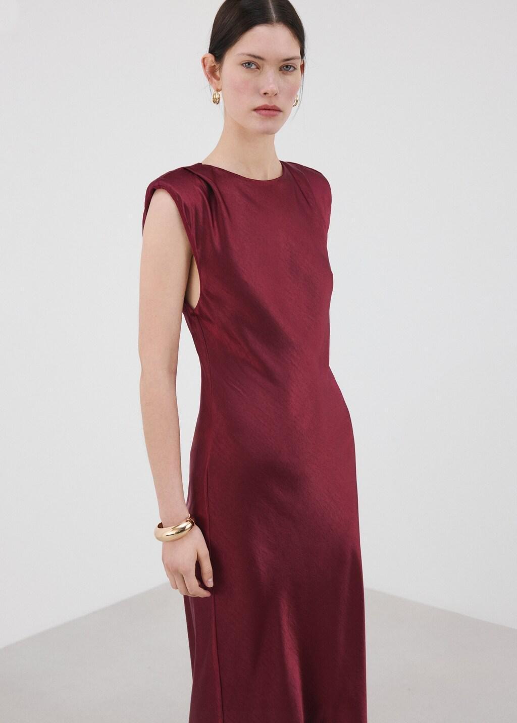Red Fitted Satin Dress, Dark Red, large image number 3