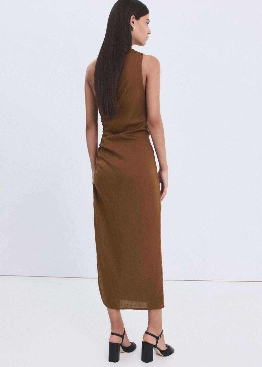 Brown Asymmetrical Dress With Side Slit, Medium Brown, medium