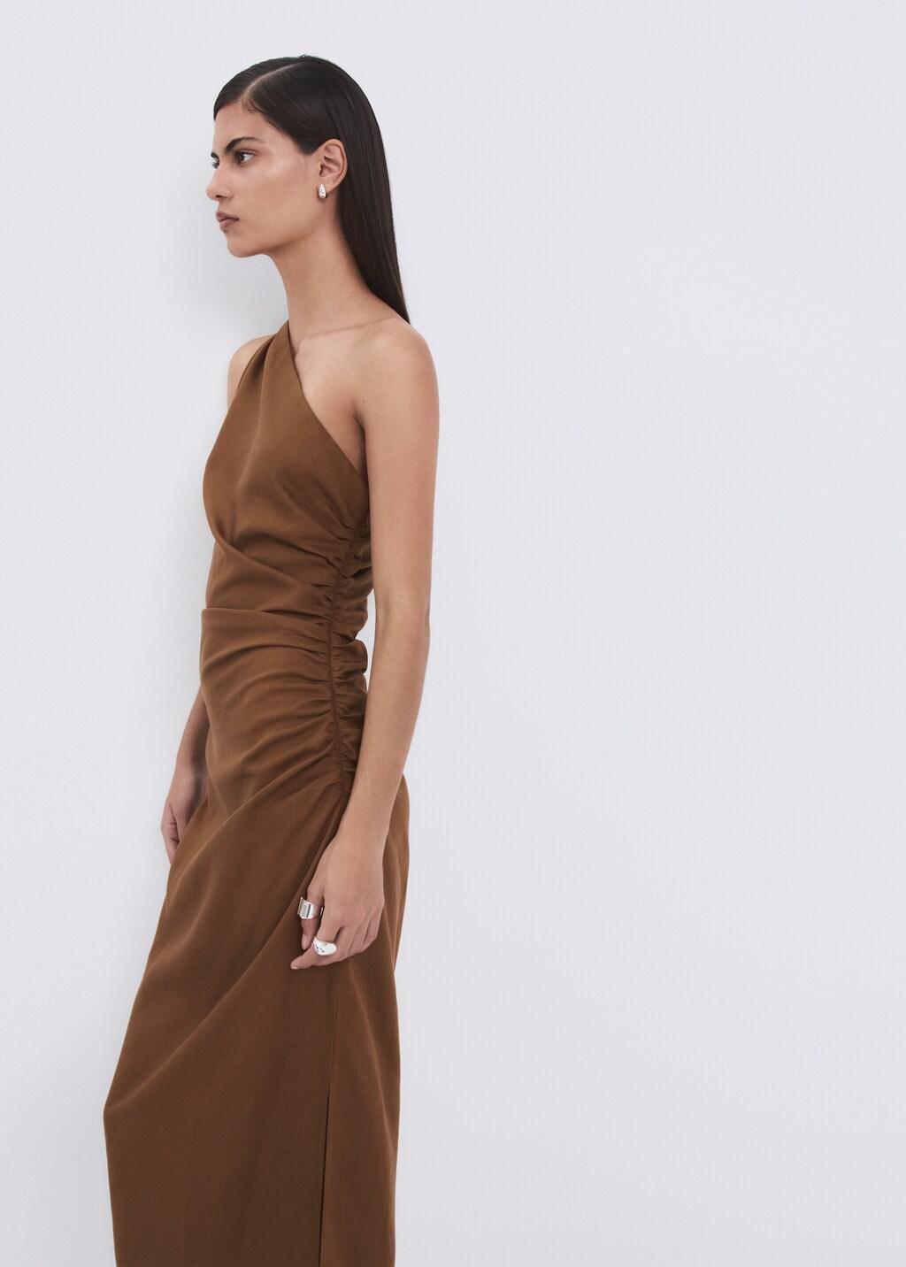 Brown Asymmetrical Dress With Side Slit, Medium Brown, large image number 3