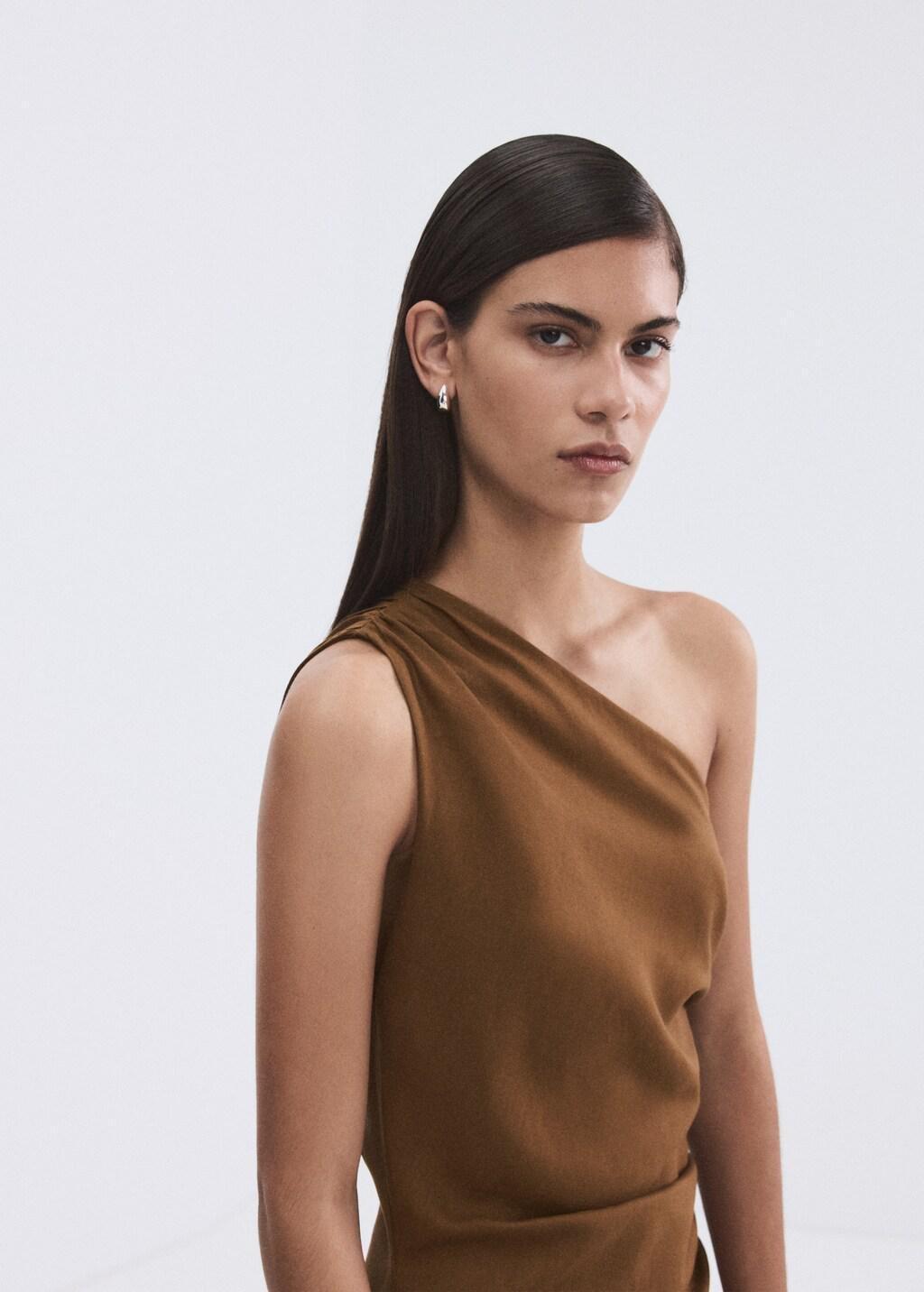 Brown Asymmetrical Dress With Side Slit, Medium Brown, large image number 4