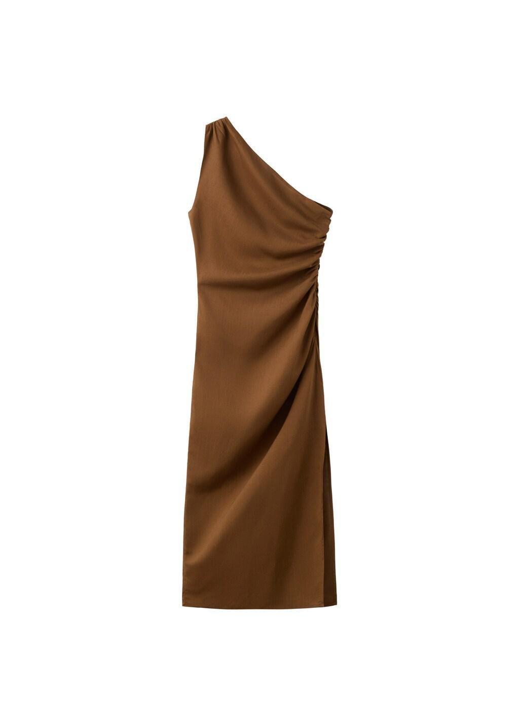 Brown Asymmetrical Dress With Side Slit, Medium Brown, large image number 6