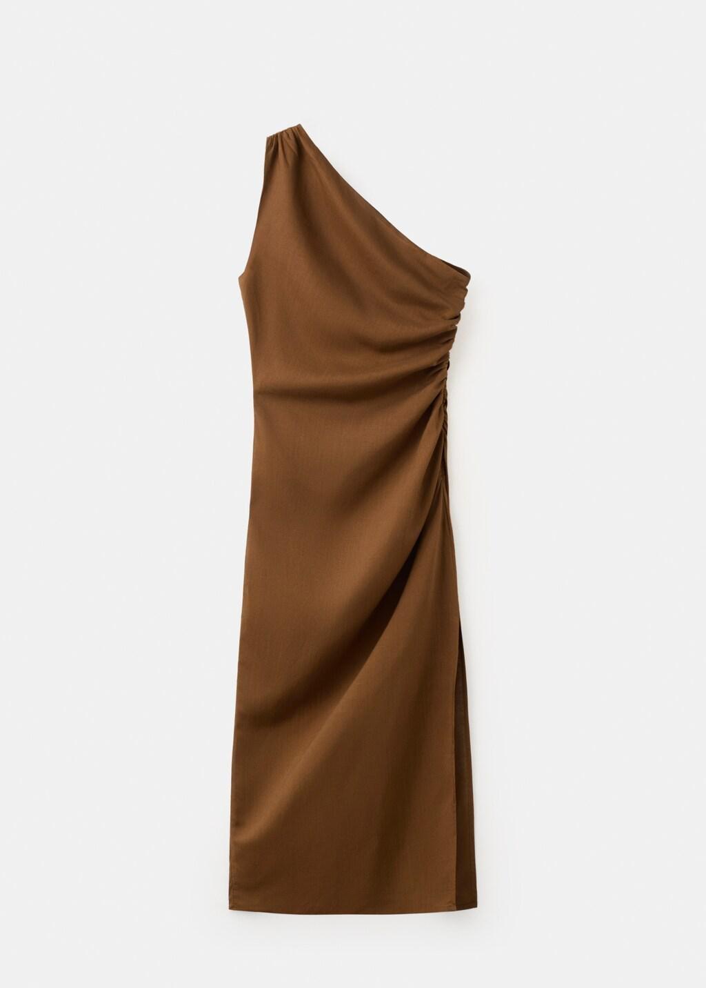Brown Asymmetrical Dress With Side Slit, Medium Brown, large image number 7