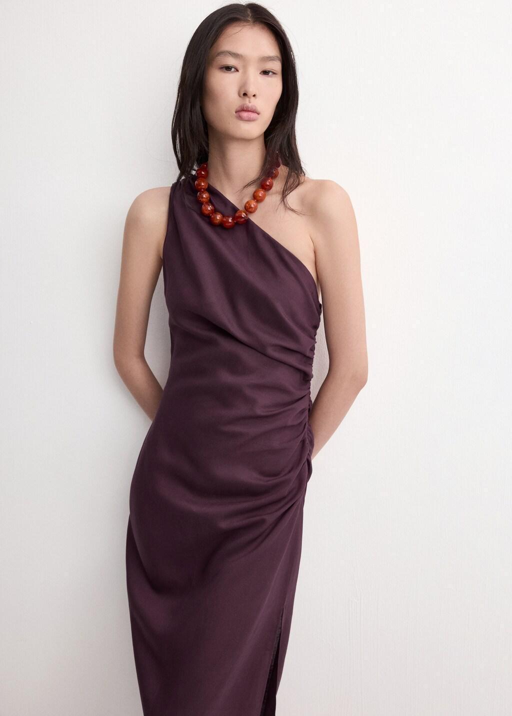 Red Asymmetrical Dress With Side Slit, Dark Red, large image number 3