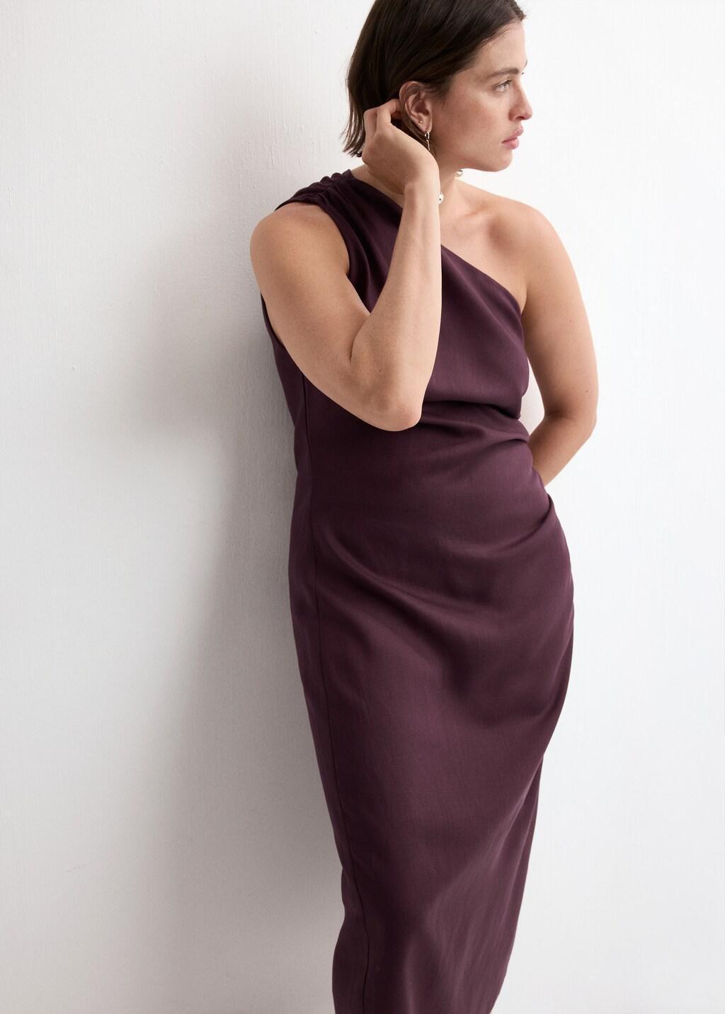 Red Asymmetrical Dress With Side Slit, Dark Red, large image number 6