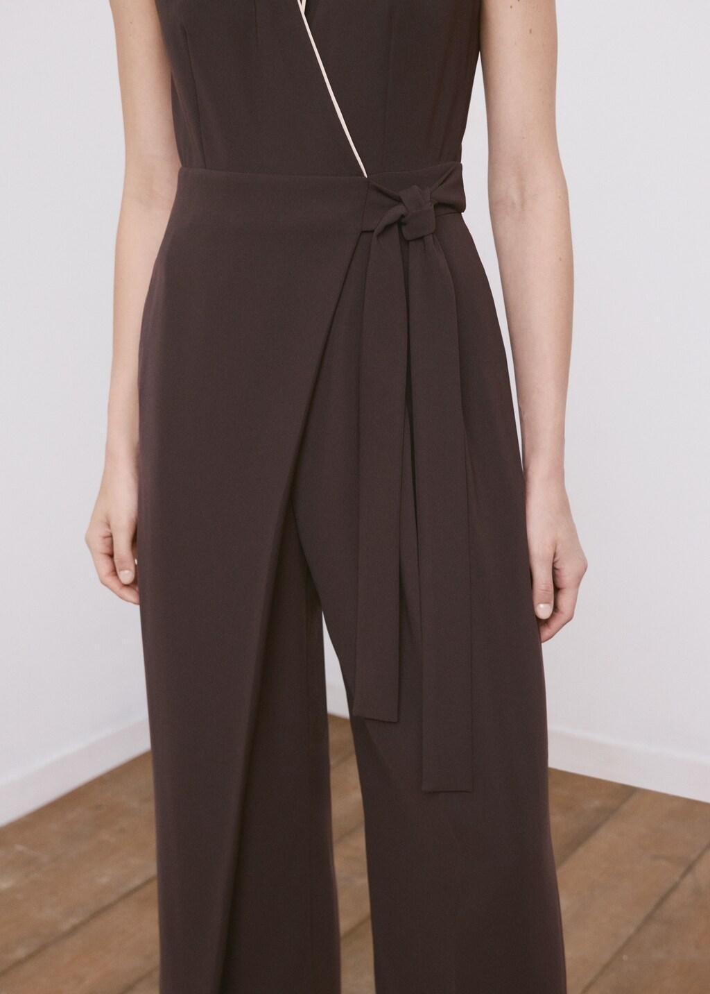 Brown Belt Wrap Jumpsuit, Dark Brown, large image number 6
