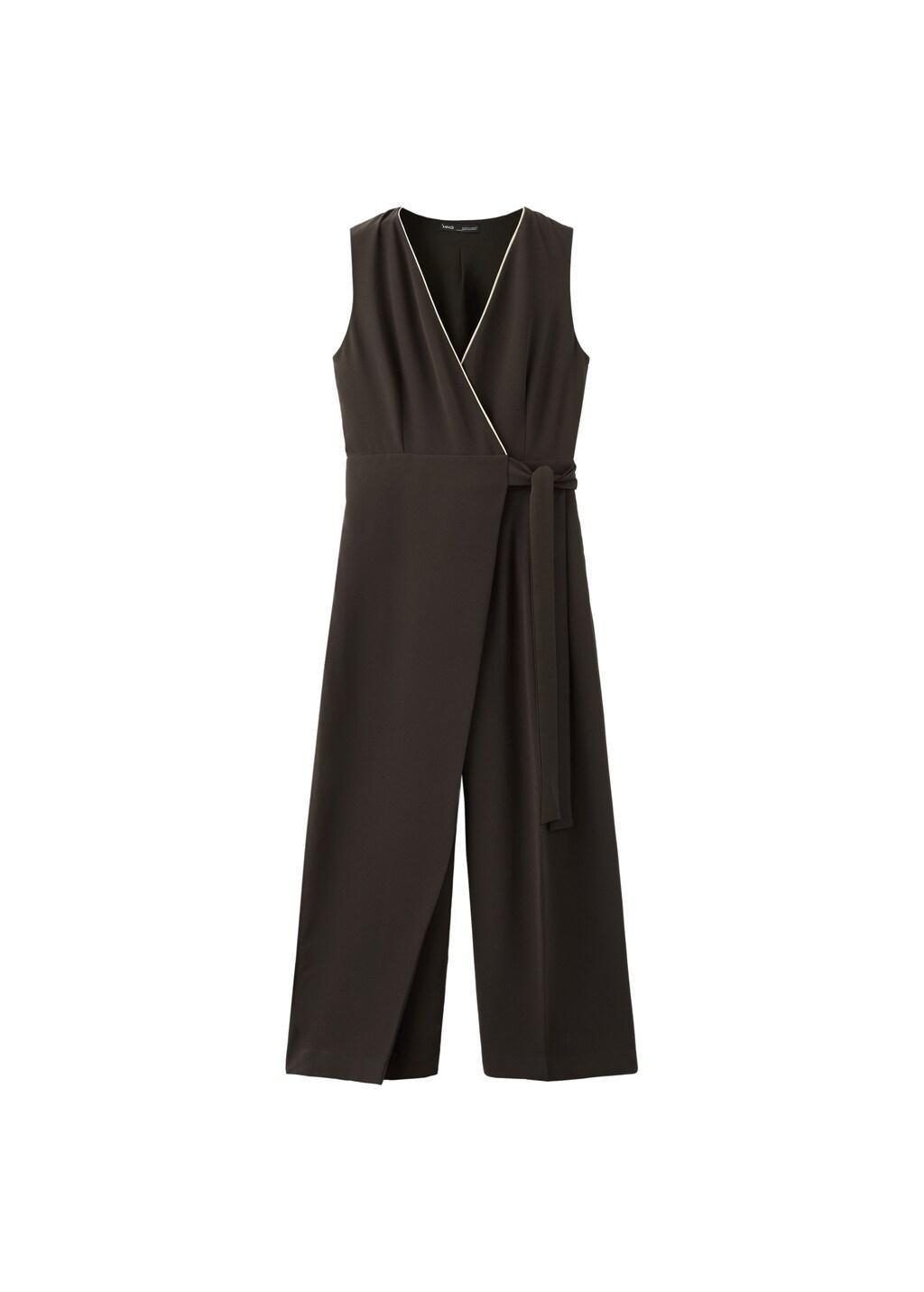 Brown Belt Wrap Jumpsuit, Dark Brown, large image number 7