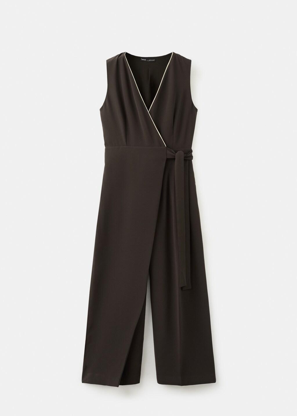 Brown Belt Wrap Jumpsuit, Dark Brown, large image number 8