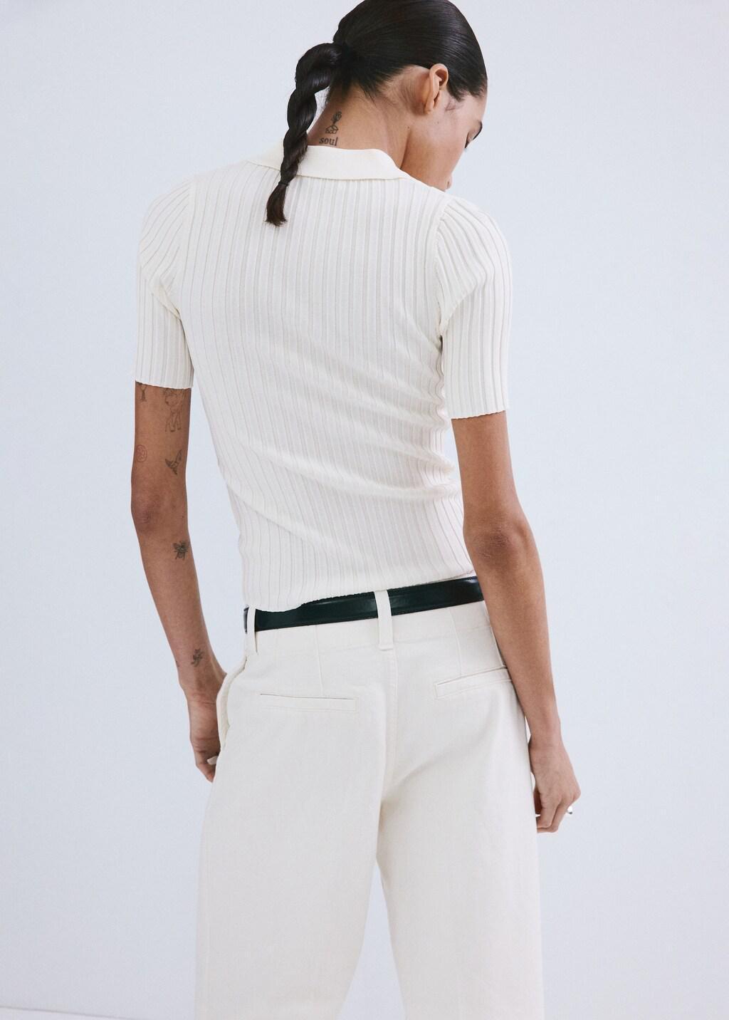 Beige V-Neck Knit Sweater, Light Beige, large image number 2