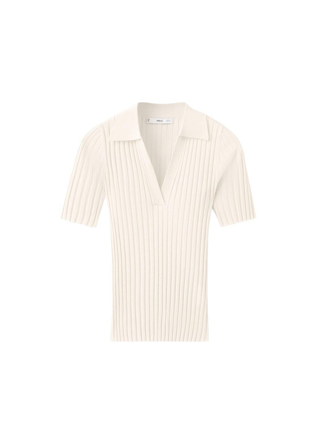 Beige V-Neck Knit Sweater, Light Beige, large image number 6