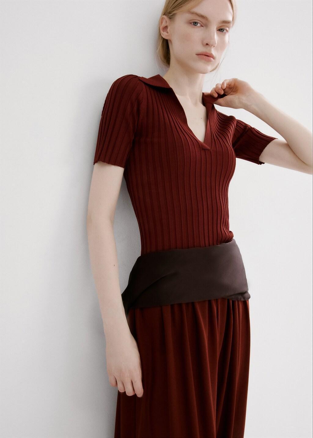 Orange V-Neck Knit Sweater, Medium Orange, large image number 3