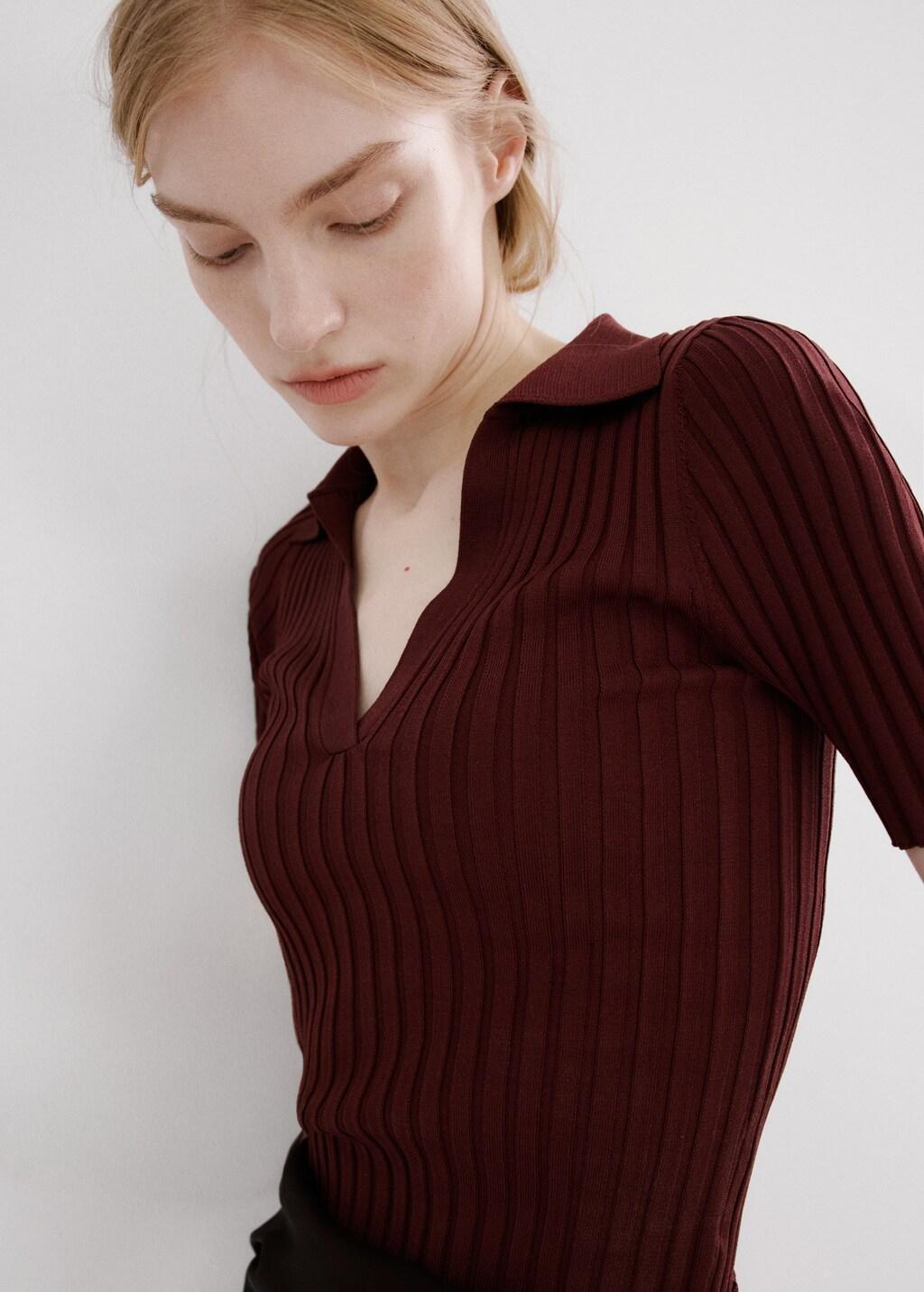 Orange V-Neck Knit Sweater, Medium Orange, large image number 4