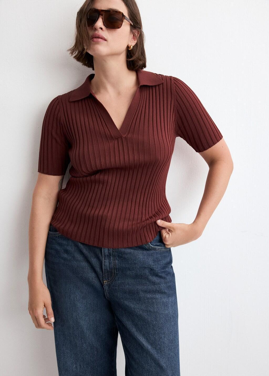 Orange V-Neck Knit Sweater, Medium Orange, large image number 6