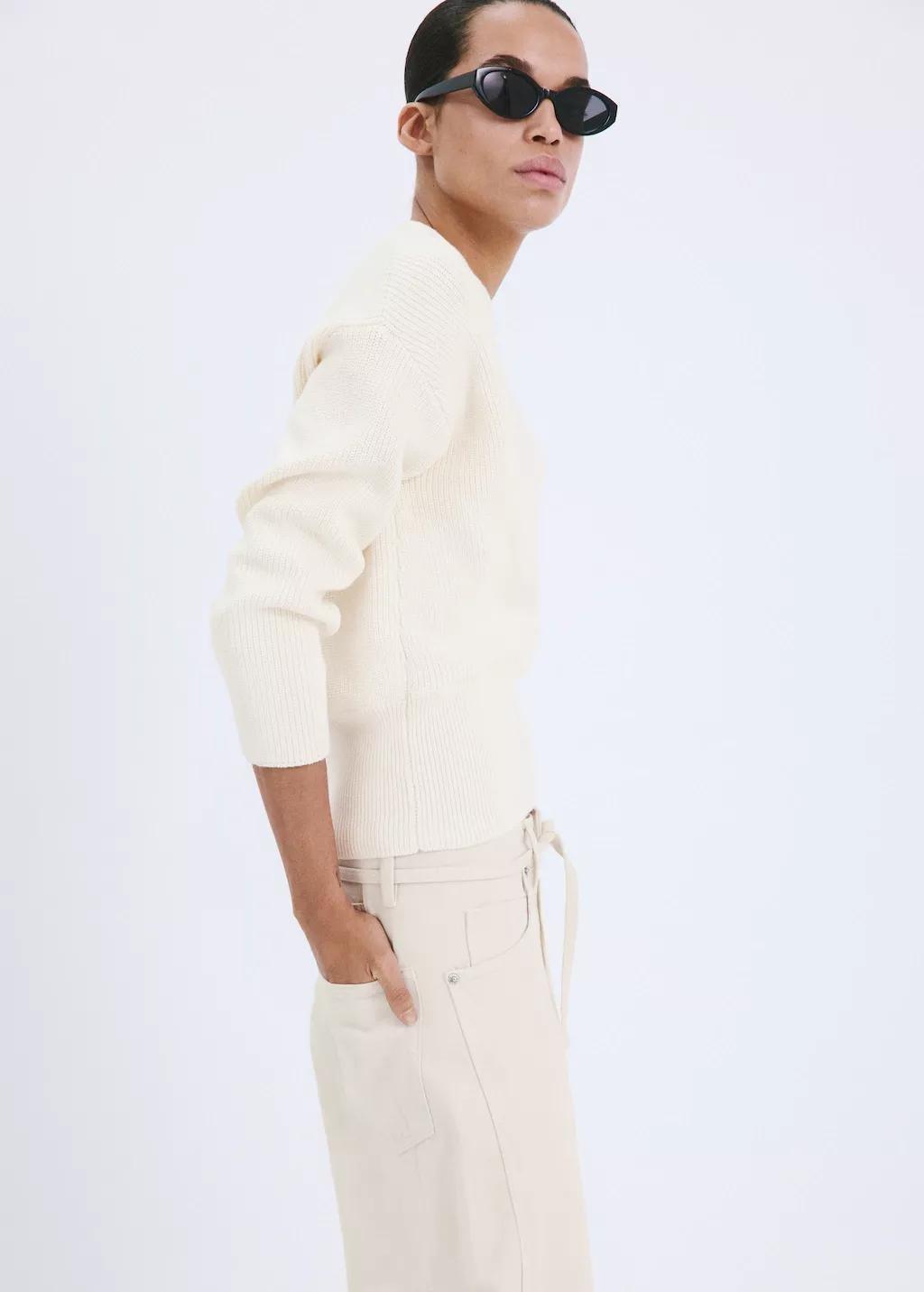 Beige Ribbed Crossover Neckline Jumper, Light Beige, large image number 4