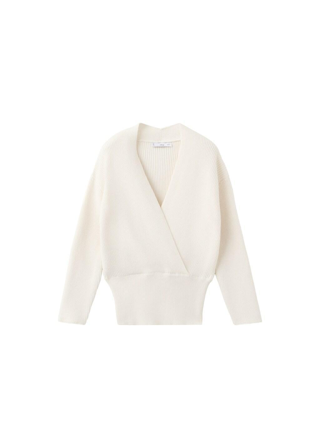 Beige Ribbed Crossover Neckline Jumper, Light Beige, large image number 6