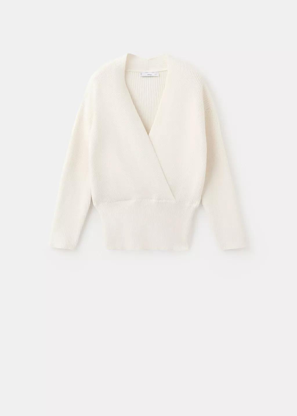 Beige Ribbed Crossover Neckline Jumper, Light Beige, large image number 7