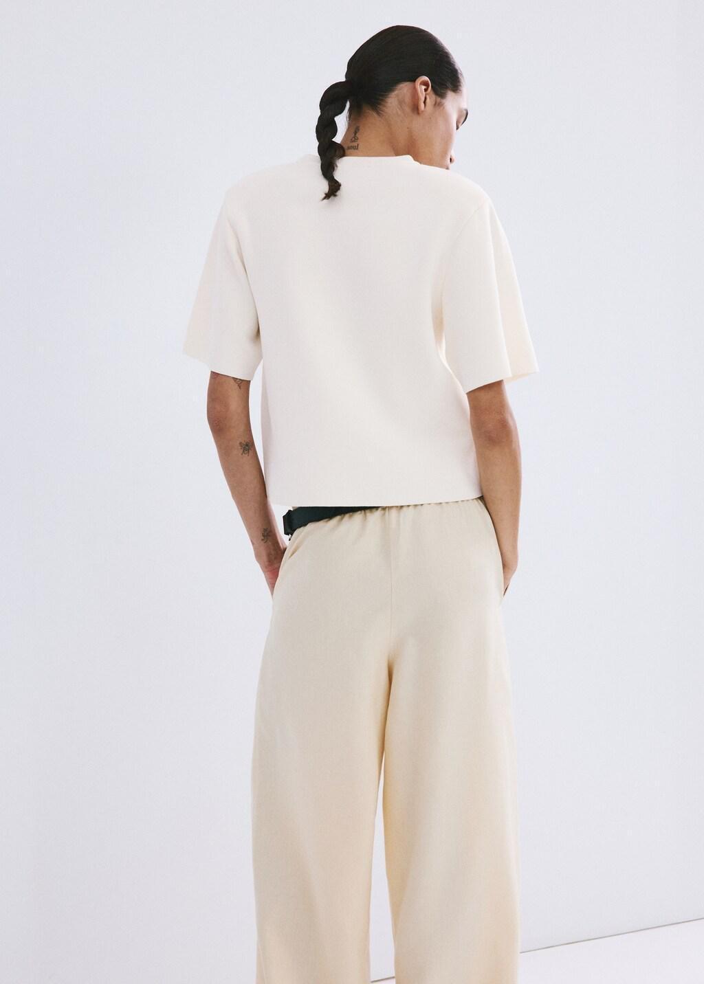 White Short-Sleeved Knitted Sweater, Natural White, large image number 2