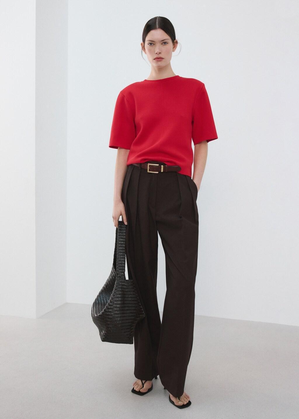 Red Short-Sleeved Knitted Sweater, Red, large image number 0