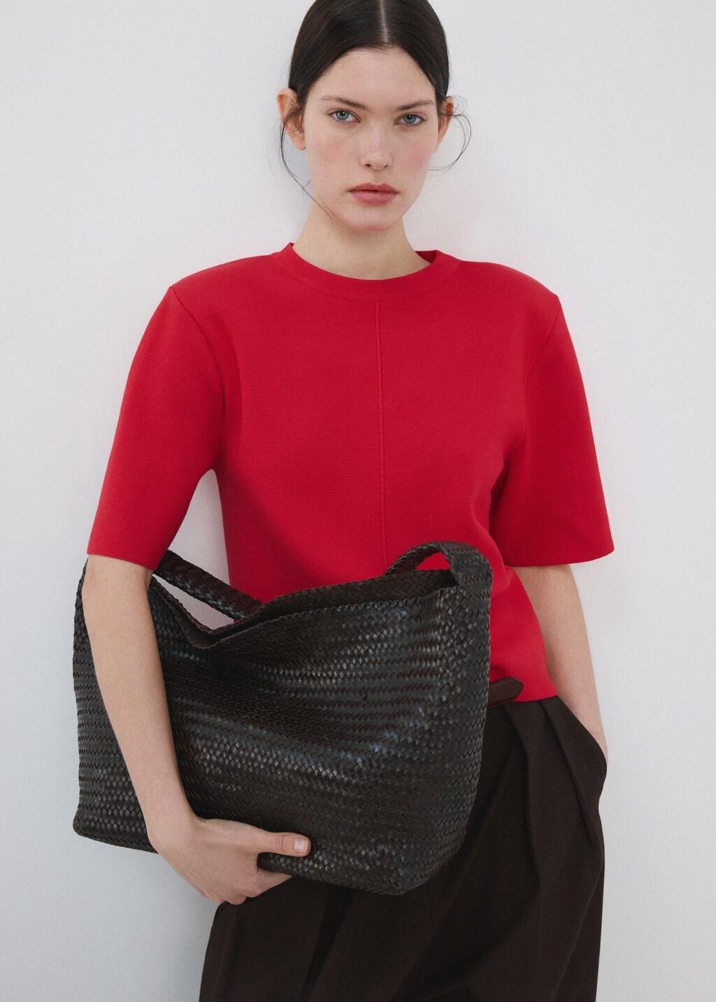 Red Short-Sleeved Knitted Sweater, Red, large image number 3