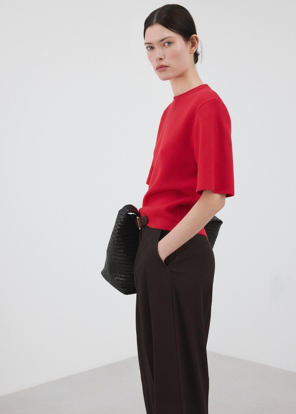 Red Short-Sleeved Knitted Sweater, Red, large image number 4