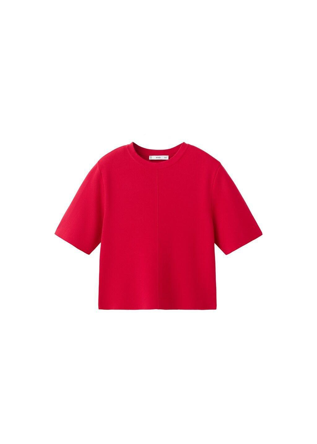 Red Short-Sleeved Knitted Sweater, Red, large image number 6