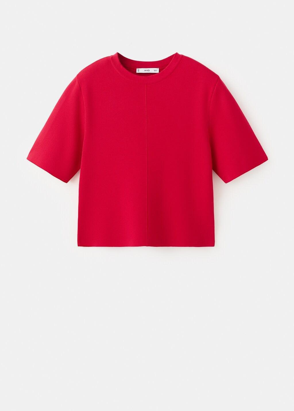 Red Short-Sleeved Knitted Sweater, Red, large image number 7