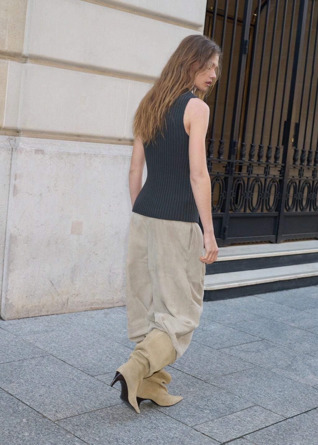 Grey Ribbed Top With Openings, Charcoal, large image number 2